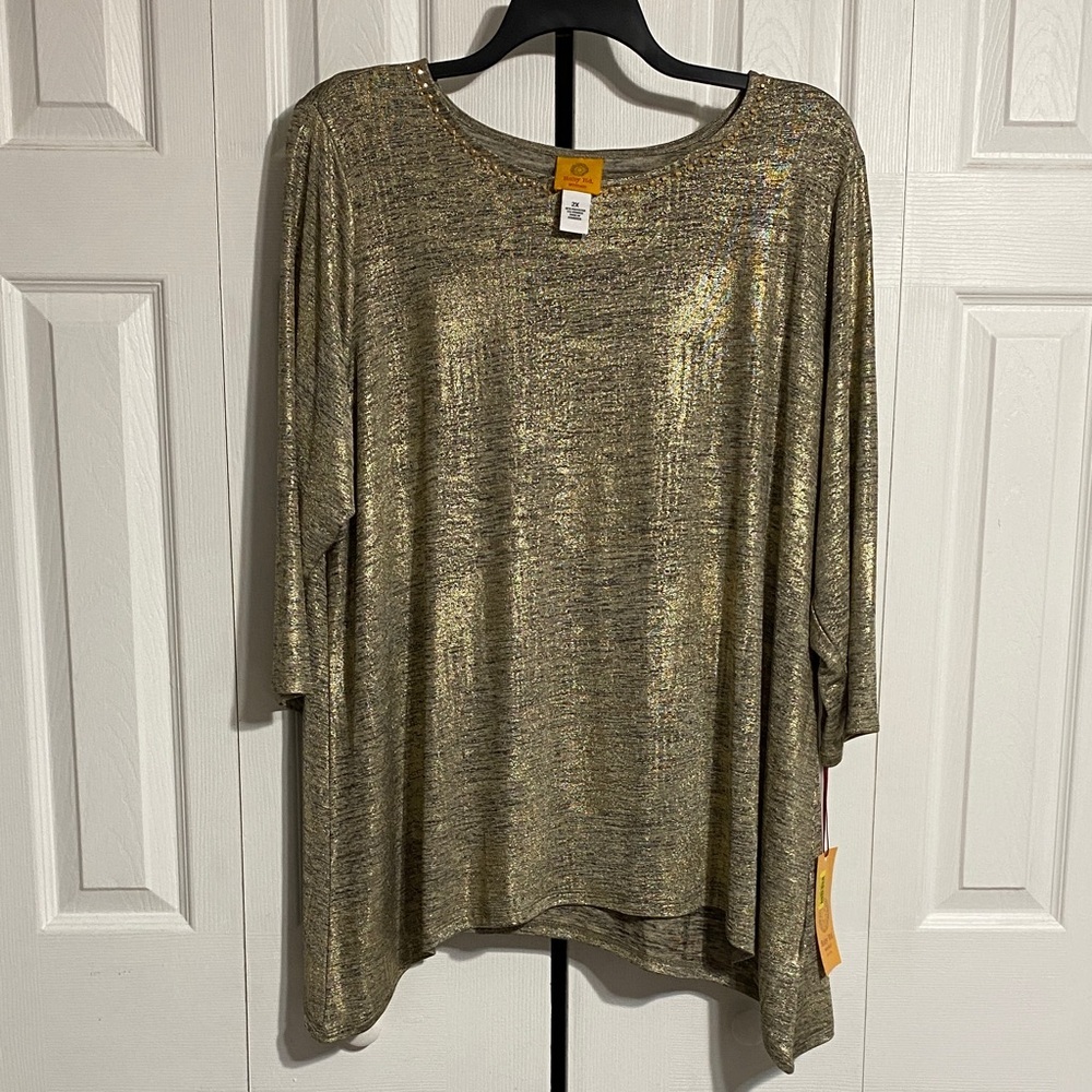 Ruby Rd NWT gold metallic tunic top shirt blouse size 2X